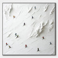 WHITE RUSH: Minimalist Skiing Painting on Textured Square Canvas