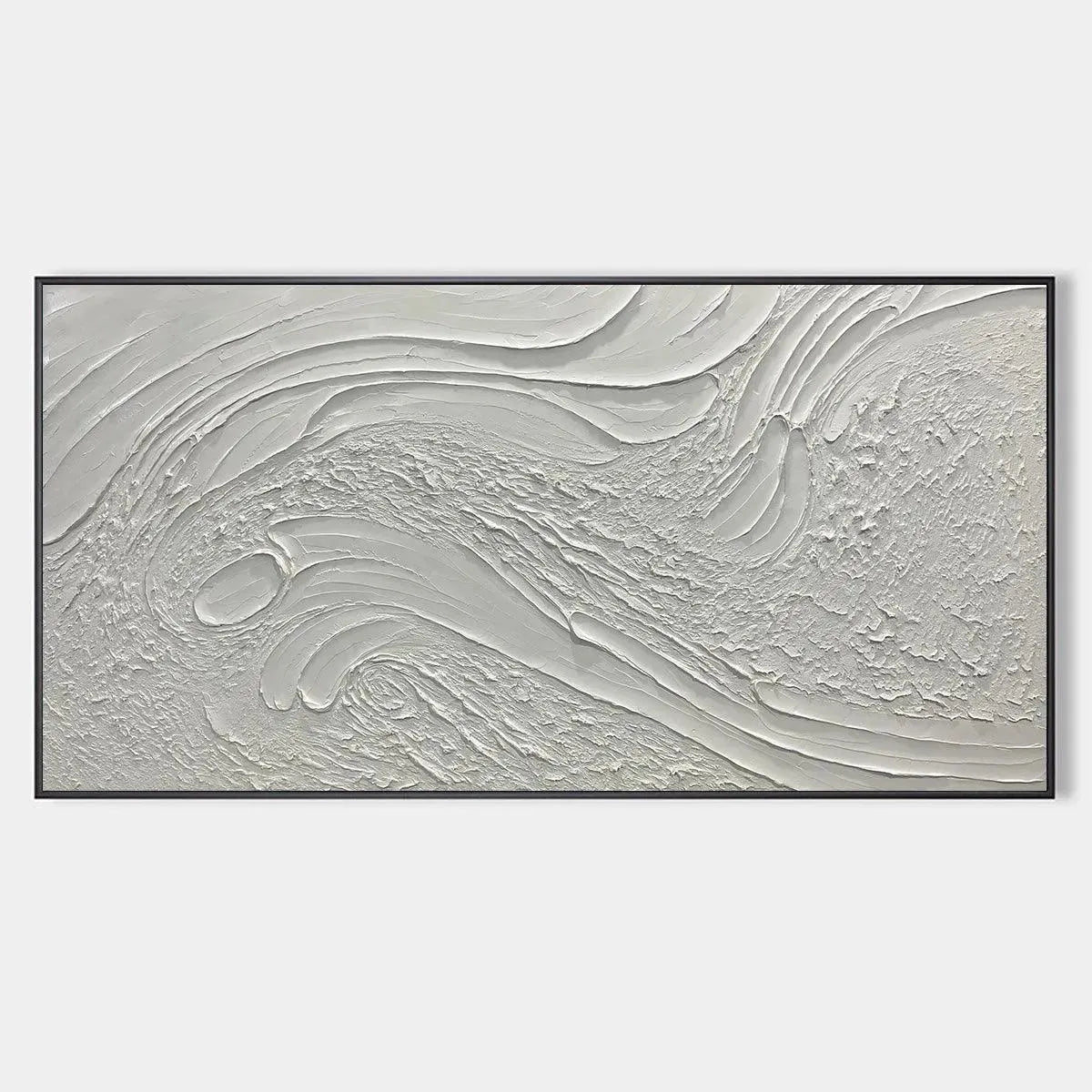 WHITE SANDS: Textured Abstract Painting in Off-White, Panoramic Canvas, Minimalist Wall Art
