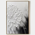 WHITE TEXTURED BLOOM: 3D Floral Impasto Painting, Vertical Wall Art