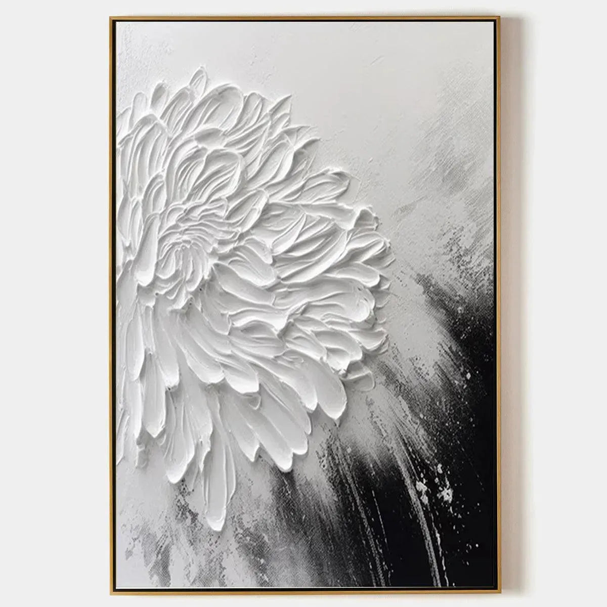 WHITE TEXTURED BLOOM: 3D Floral Impasto Painting, Vertical Wall Art