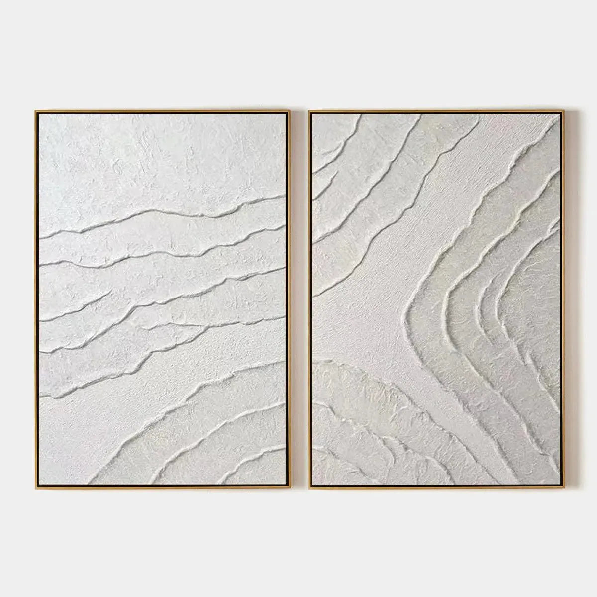 WHITE TEXTURED LINES DIPTYCH: Textured Abstract Painting Set of 2, Vertical Wall Art