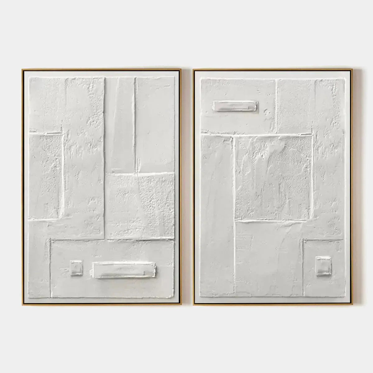 WHITE TEXTURED VERTICAL DIPTYCH: Minimalist Textured Painting Set of 2, Vertical Wall Art