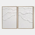 WHITE TEXTURED WAVES DIPTYCH: Textured Abstract Painting Set of 2, Vertical Wall Art