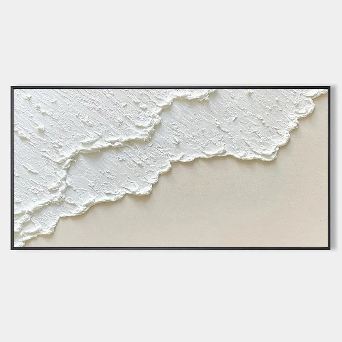 WHITE WAVE: Textured Minimalist Coastal Abstract Painting in White and Beige