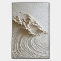 WHITE WAVE: Textured Minimalist 3D Oil Painting