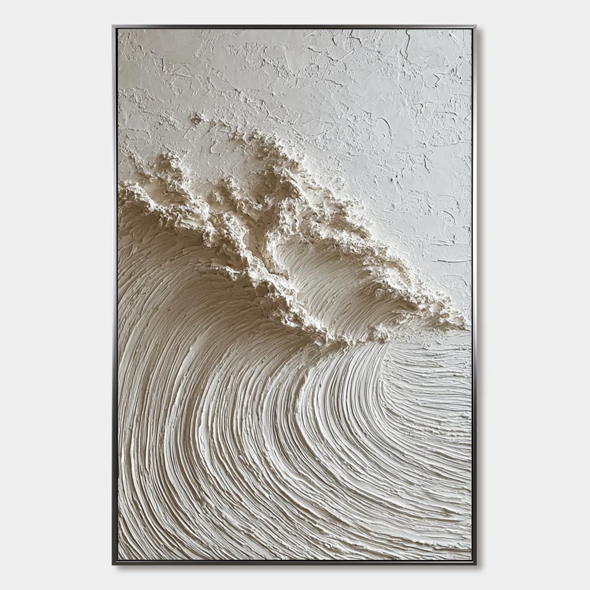 WHITE WAVE: Textured Minimalist 3D Oil Painting