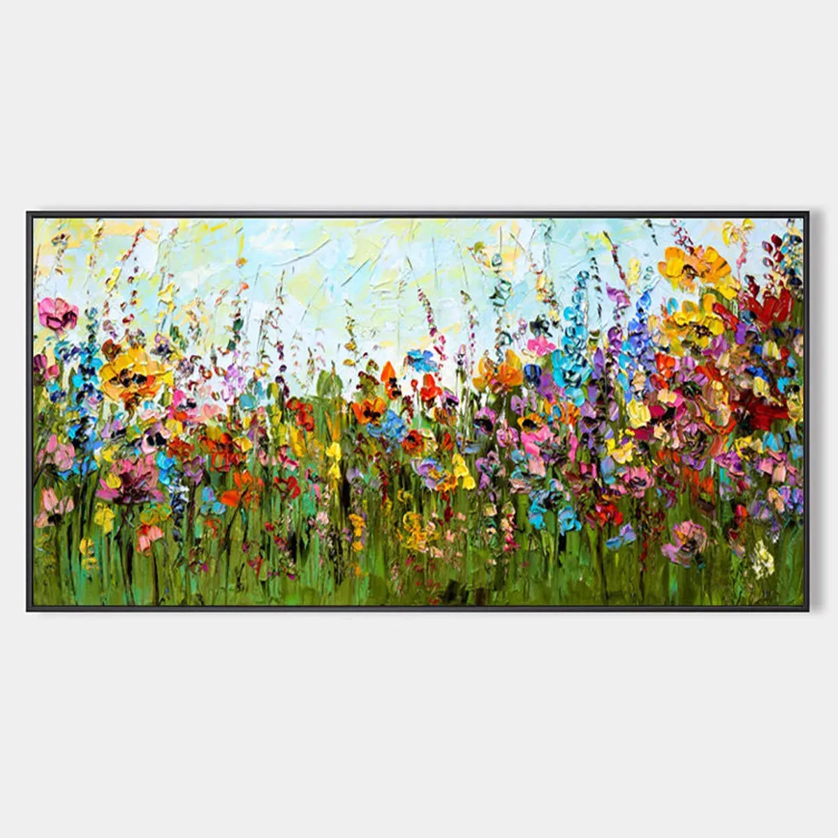 WILD BLOOM MEADOW: Panoramic Impasto Wildflower Oil Painting