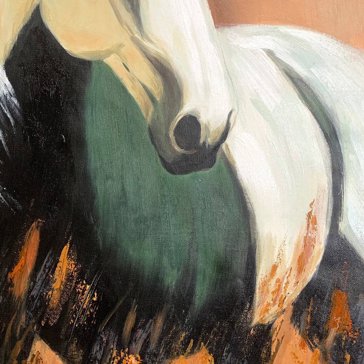 WINDWHISPER: Textured Horse Portrait Oil Painting