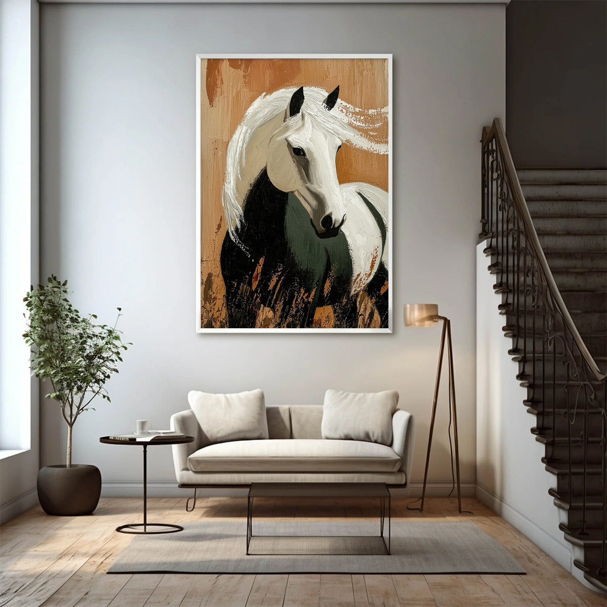 WINDWHISPER: Textured Horse Portrait Oil Painting
