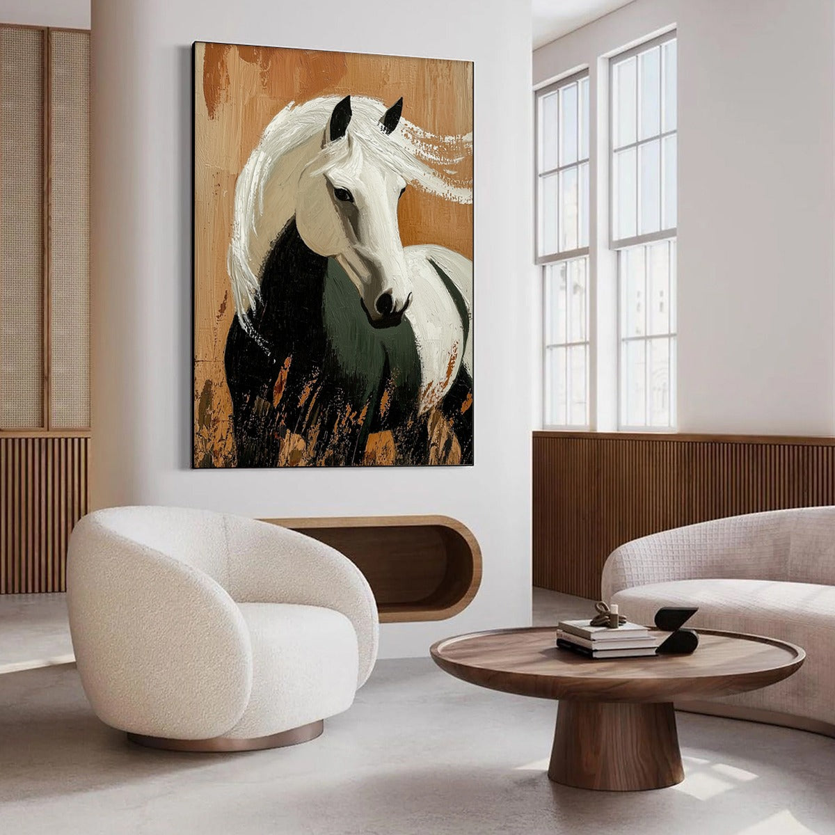 WINDWHISPER: Textured Horse Portrait Oil Painting