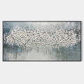 WINTER BLOSSOM: Panoramic Impasto Floral Oil Painting in White and Grey