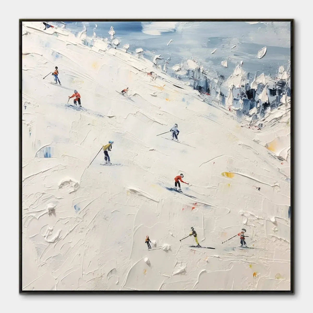 WINTER'S DANCE: Impressionistic Skiing Painting on Square Canvas