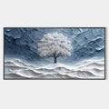 WINTER'S EMBRACE: Textured Winter Landscape Painting, Impasto Wall Art, Horizontal Canvas, Tree Art
