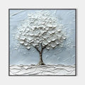 WINTER'S EMBRACE: Textured Tree Painting, Impasto Wall Art, Square Canvas, Winter Decor, Minimalist Art