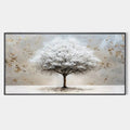 WINTER'S GRACE: Textured White Tree Painting with Gold Accents on Beige