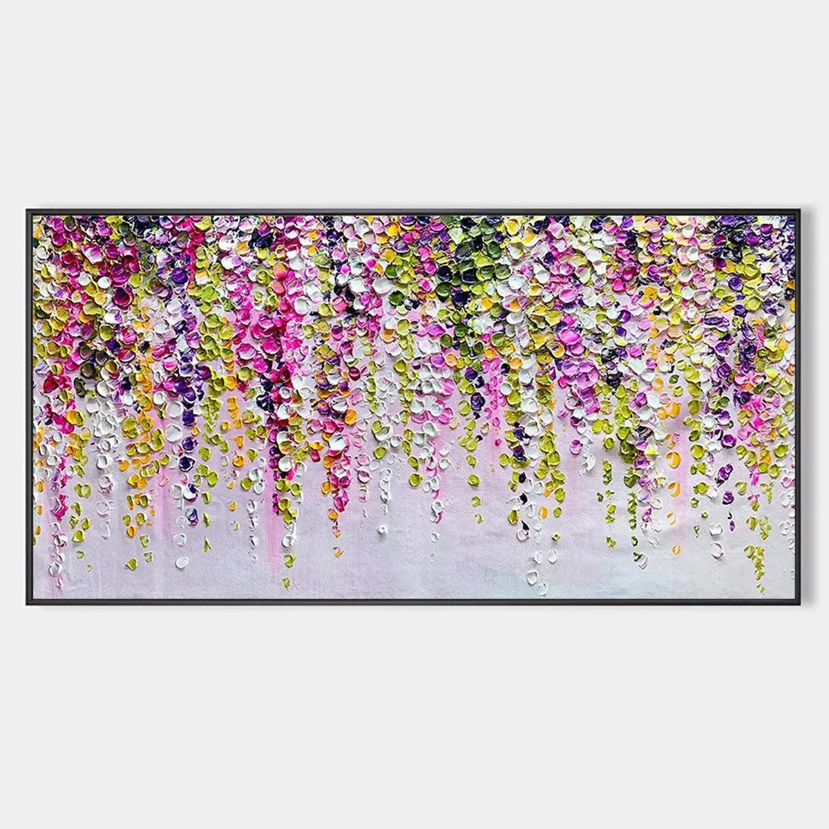 WISTERIA CASCADE: Textured Impasto Floral Painting in Pink, Purple, and Green