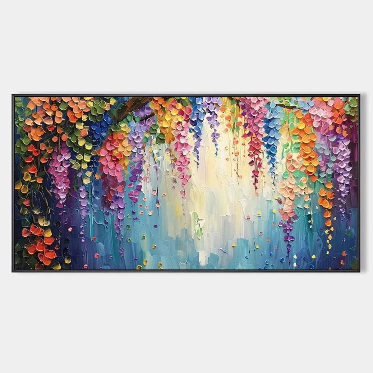 WISTERIA WATERFALL: Textured Floral Painting, Colorful Wisteria Wall Art, Panoramic Canvas, Impressionist Decor