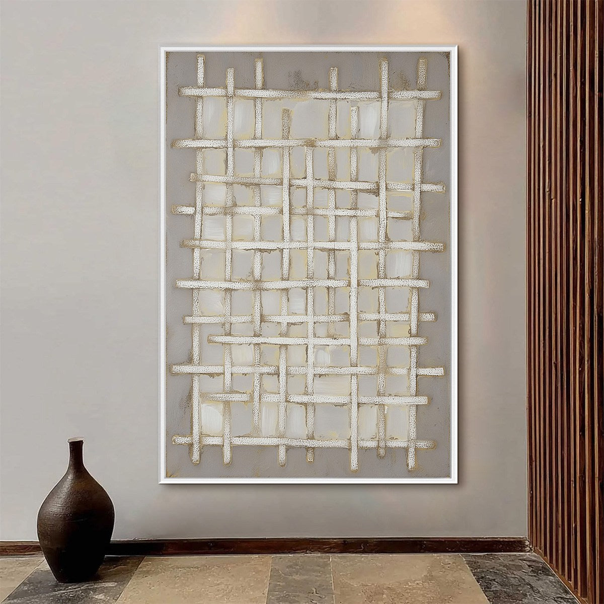 WOVEN TRANQUILITY Minimalist Textured Beige Abstract Oil Painting
