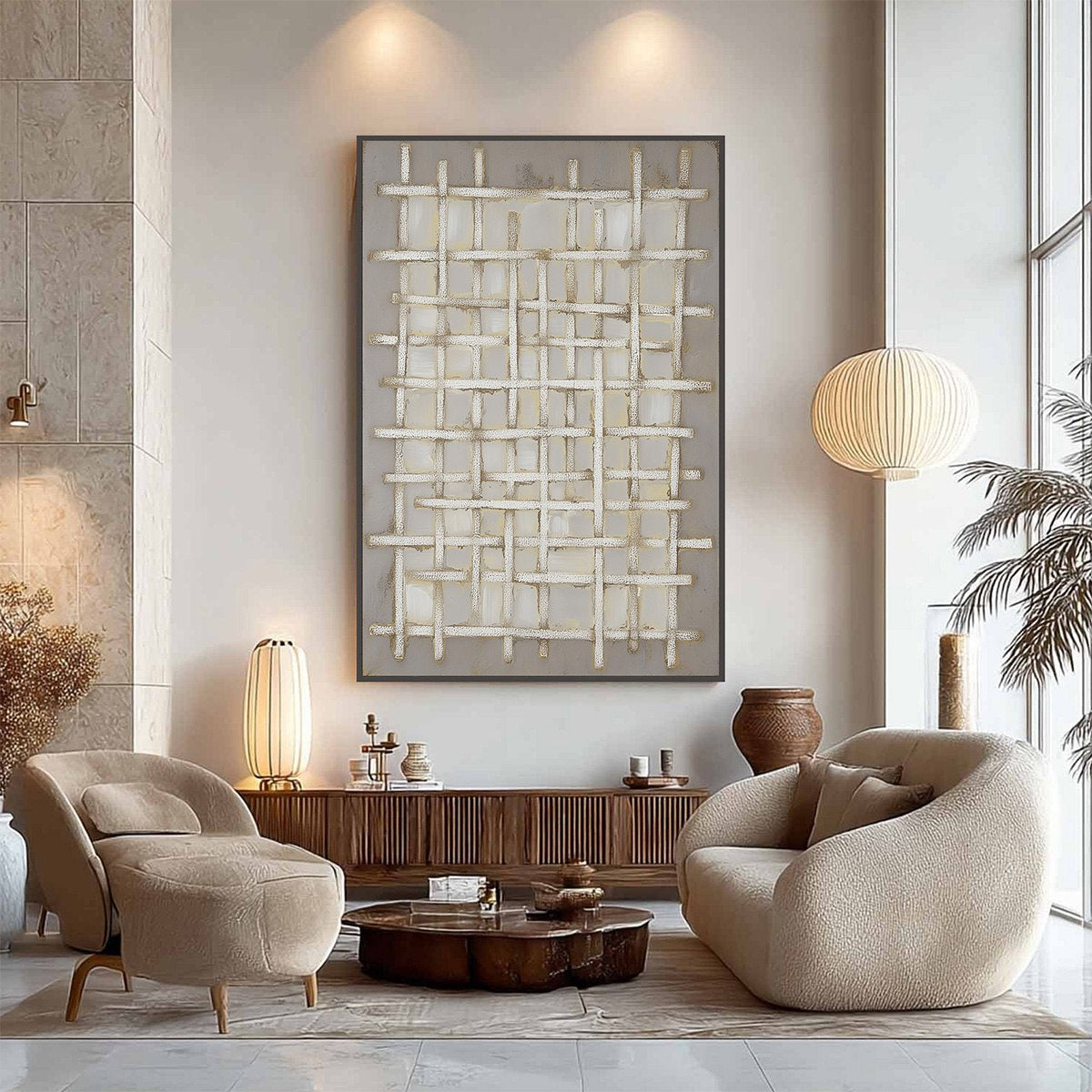 WOVEN TRANQUILITY Minimalist Textured Beige Abstract Oil Painting