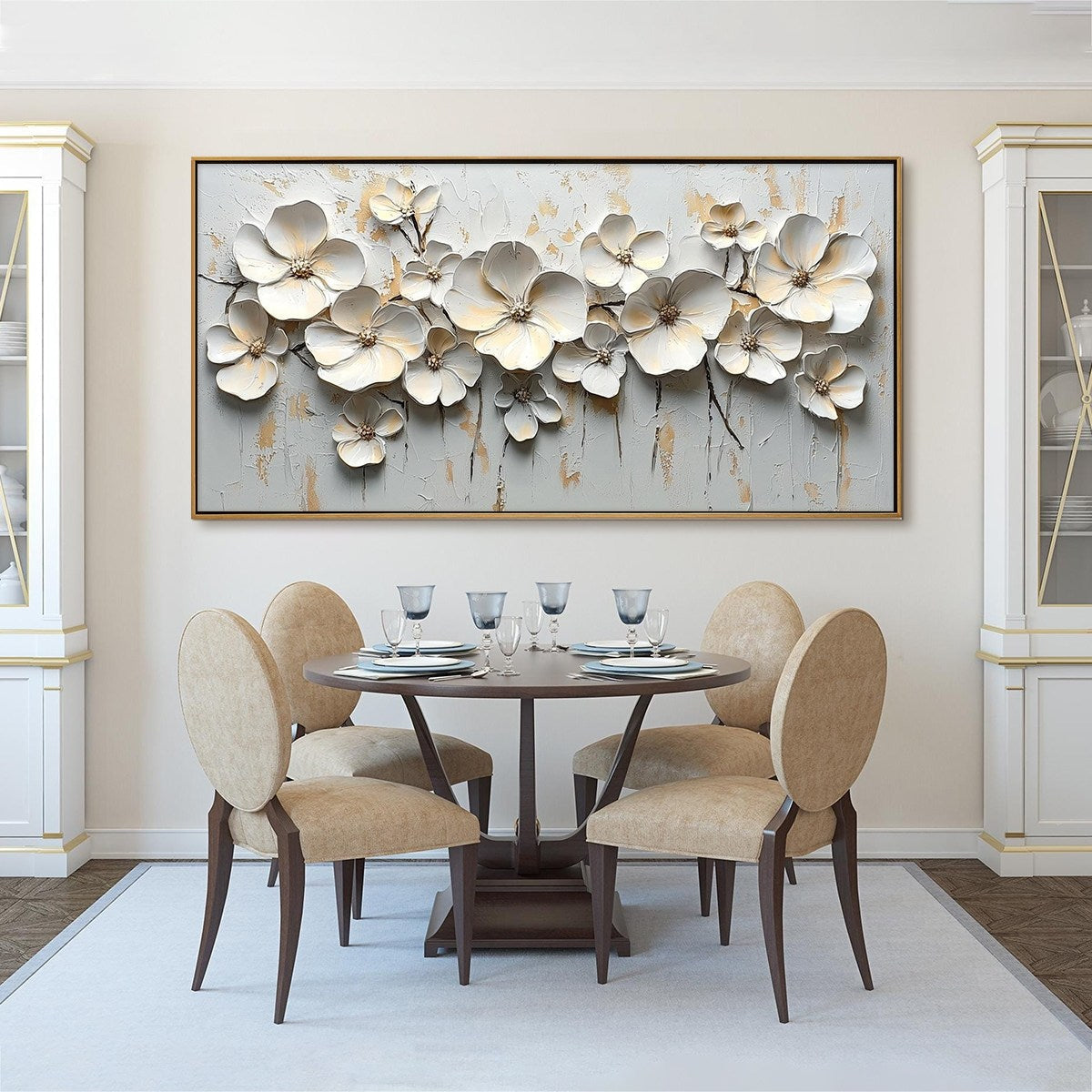 WHITE BLOSSOM SERENADE: Textured 3D Floral Oil Painting