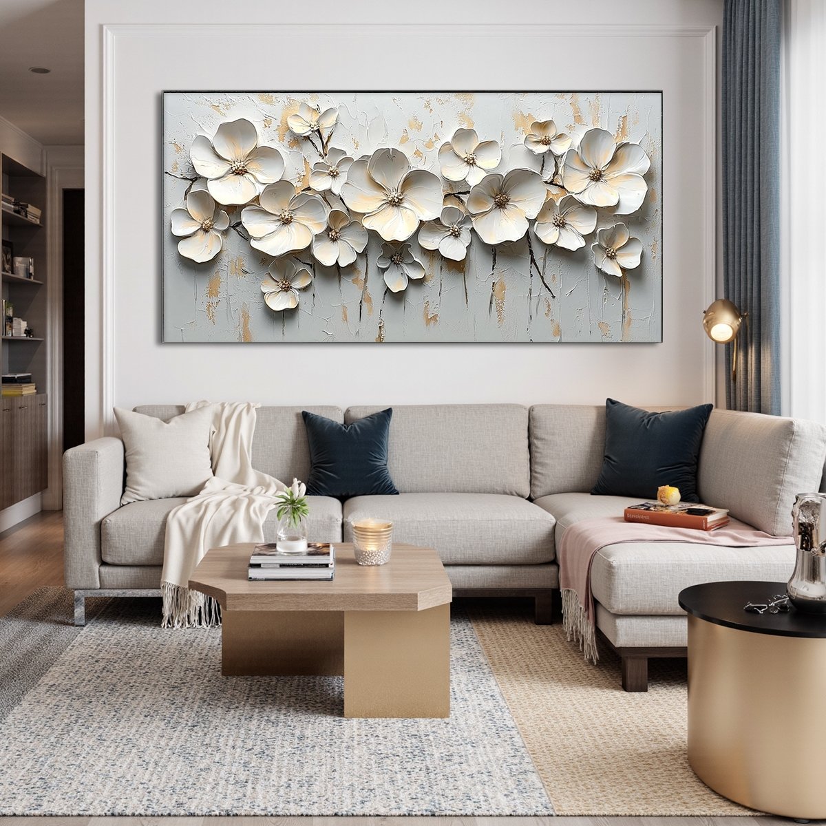WHITE BLOSSOM SERENADE: Textured 3D Floral Oil Painting
