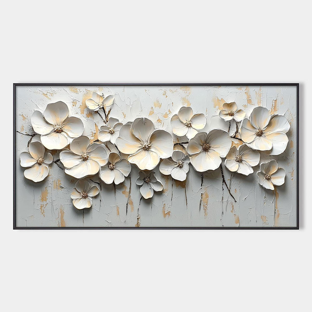 WHITE BLOSSOM SERENADE: Textured 3D Floral Oil Painting