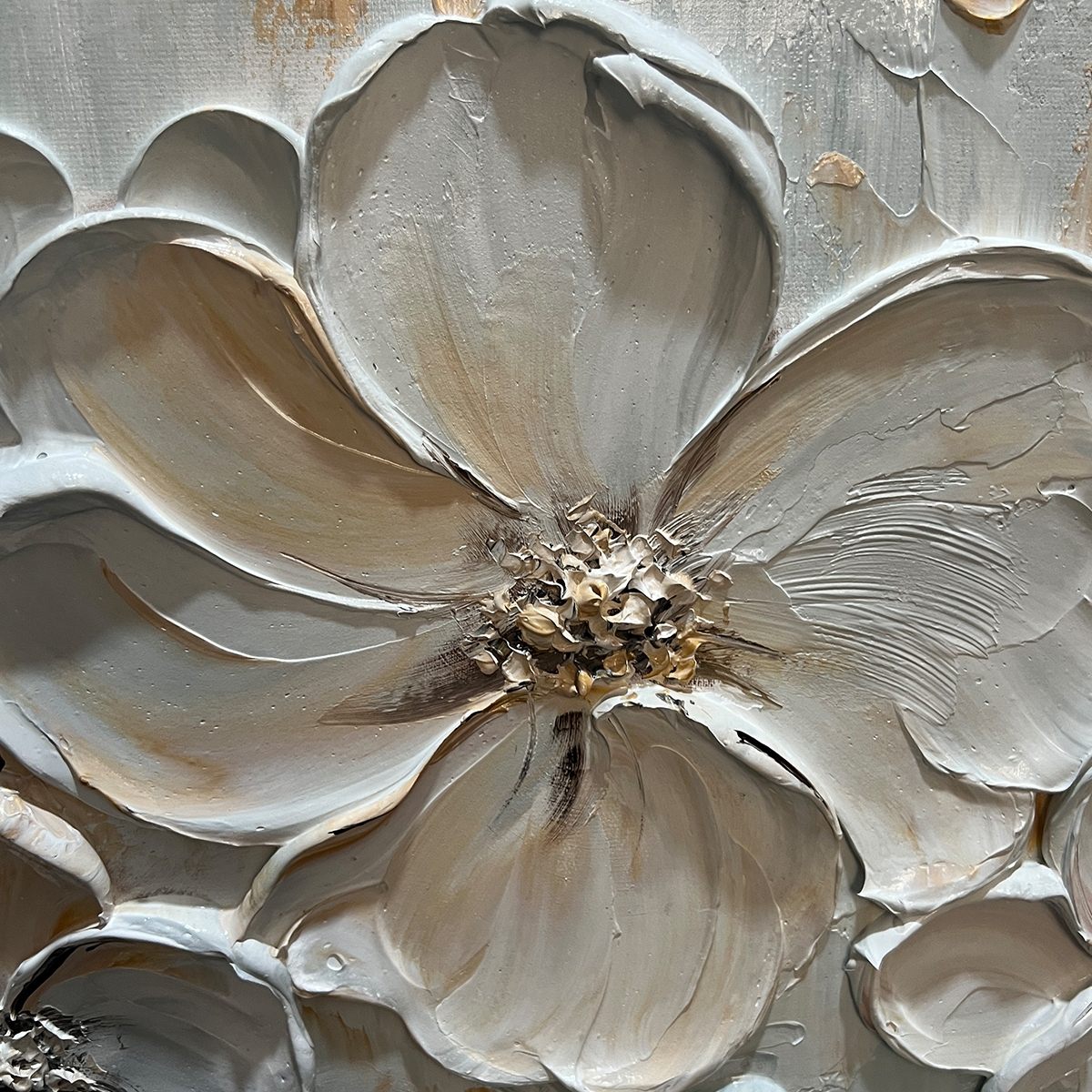 WHITE BLOSSOM SERENADE: Textured 3D Floral Oil Painting