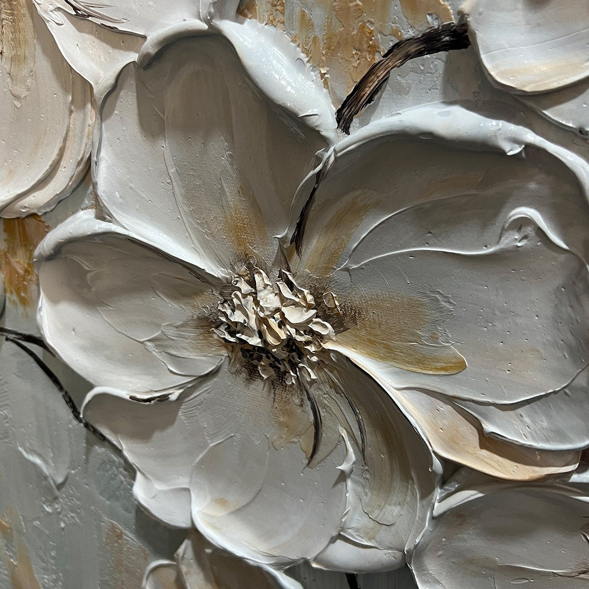 WHITE BLOSSOM SERENADE: Textured 3D Floral Oil Painting