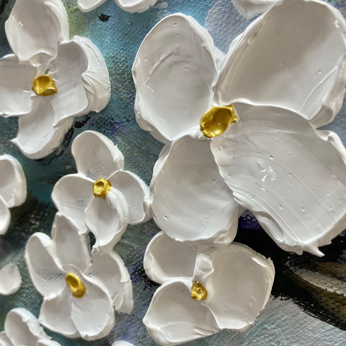 BLOSSOM DREAM: White Floral Impasto Oil Painting