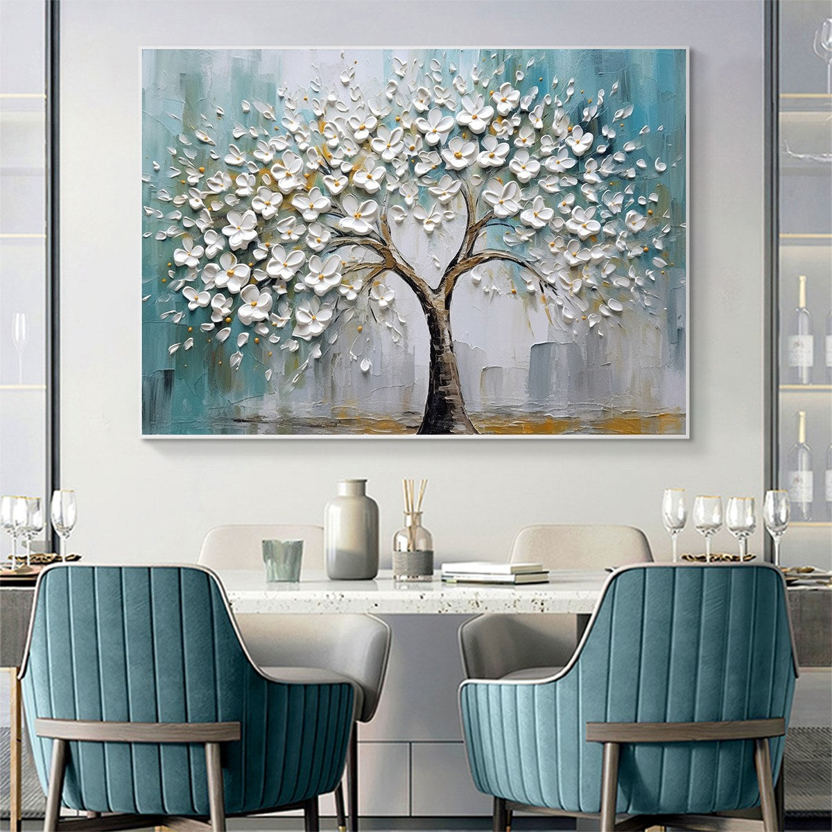 BLOSSOM DREAM: White Floral Impasto Oil Painting