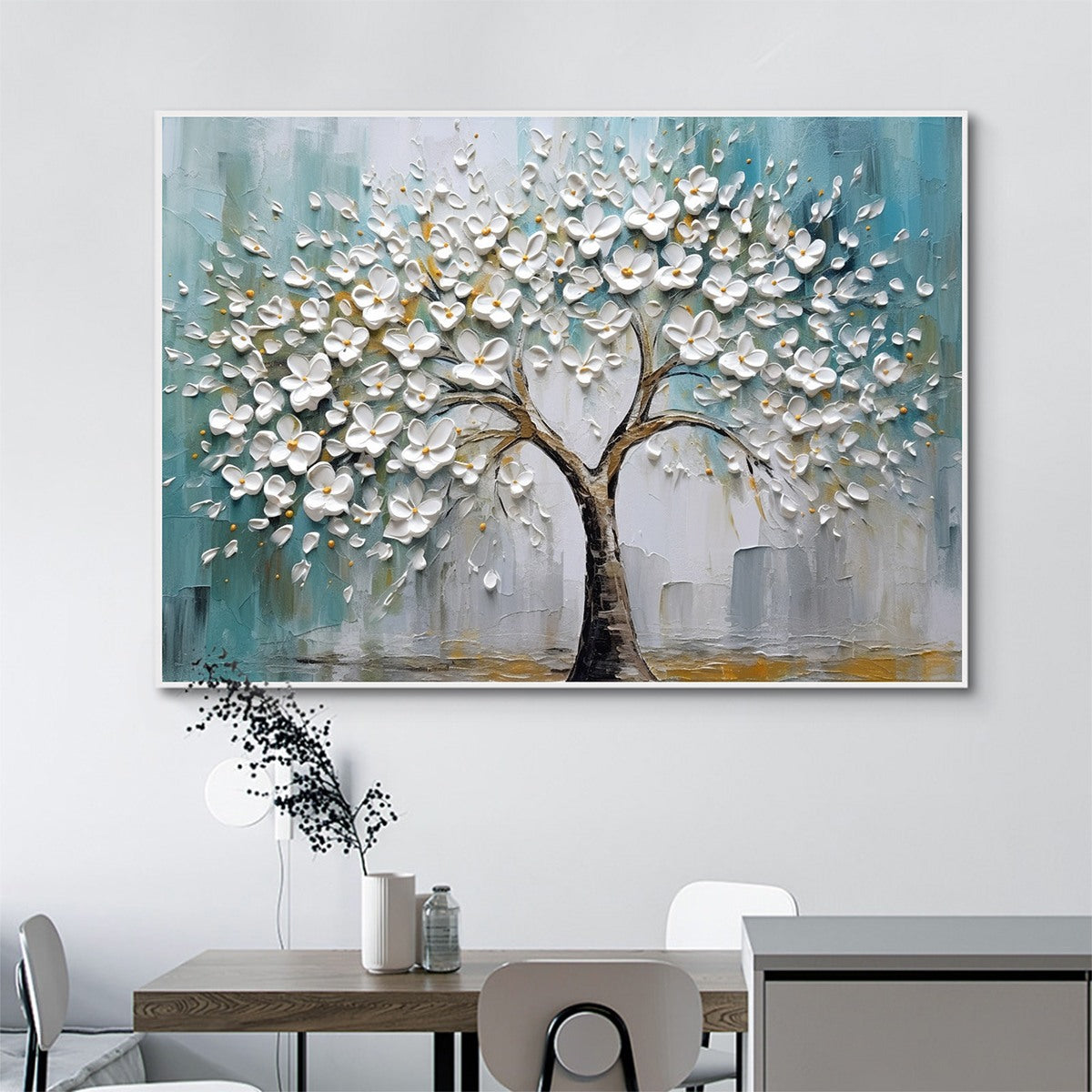 BLOSSOM DREAM: White Floral Impasto Oil Painting