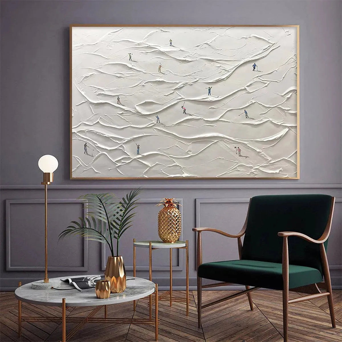 WHITE GREENS: Textured Abstract Golf Landscape Painting for Living Room