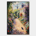 WINDMILL WAY: Charming Village Garden Path Oil Painting