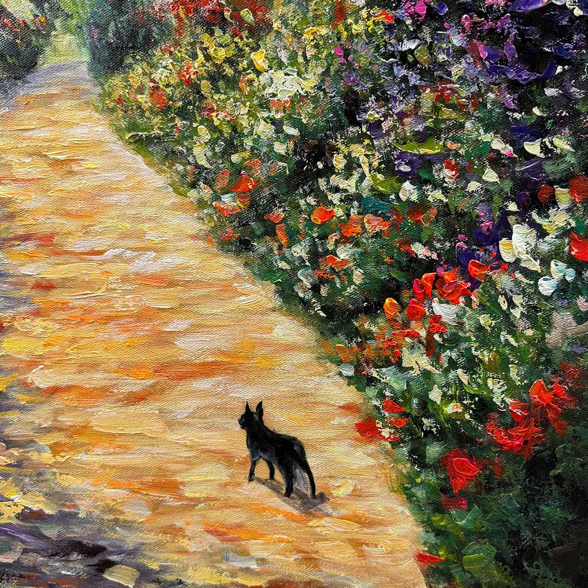 WINDMILL WAY: Charming Village Garden Path Oil Painting