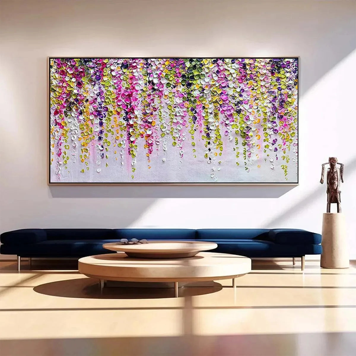 WISTERIA CASCADE: Textured Impasto Floral Painting in Pink, Purple, and Green
