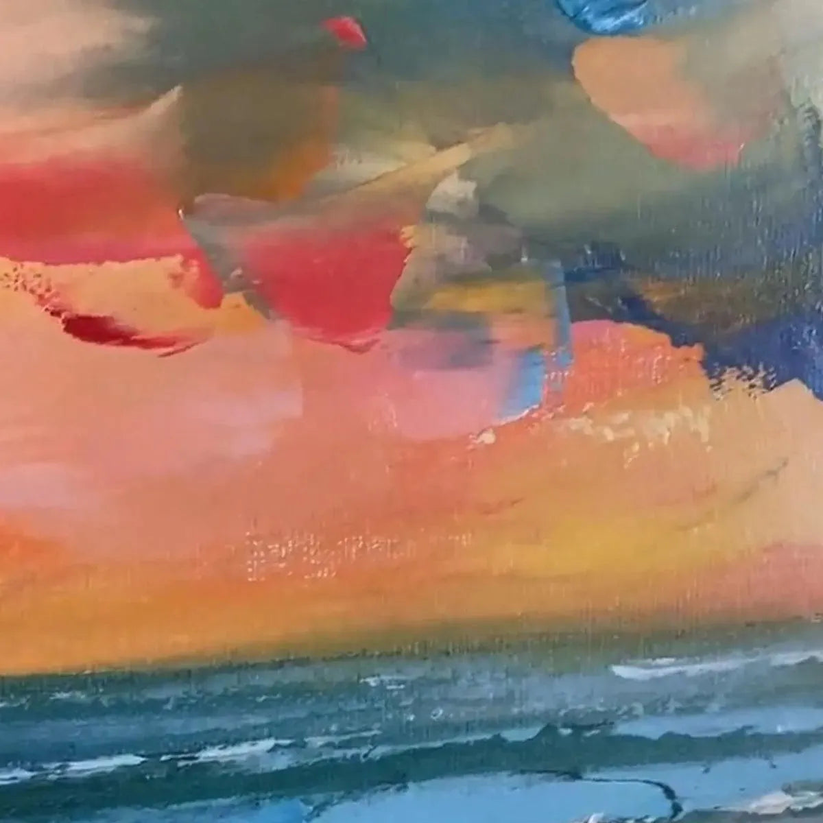 SEASIDE SUNSET SERENADE: Ocean Painting, Impasto Texture, Sunset Beach, Panoramic Wall Art, Horizontal Canvas
