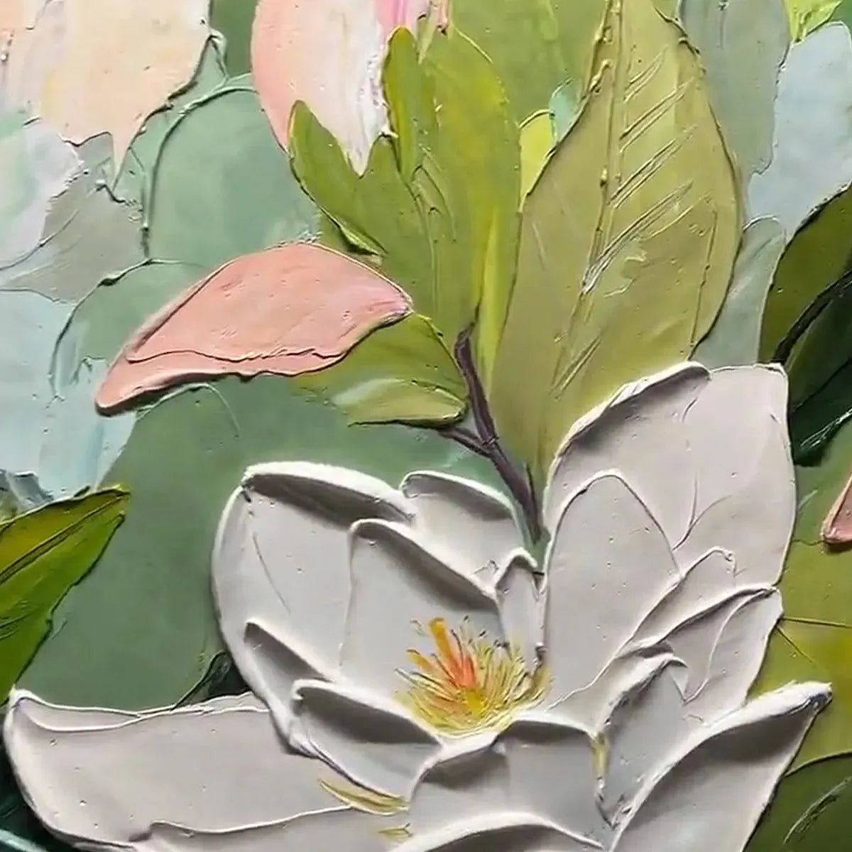 MAGNOLIA BLOSSOMS: Textured Floral Painting, Impasto Wall Art, Horizontal Canvas, Magnolia Decor