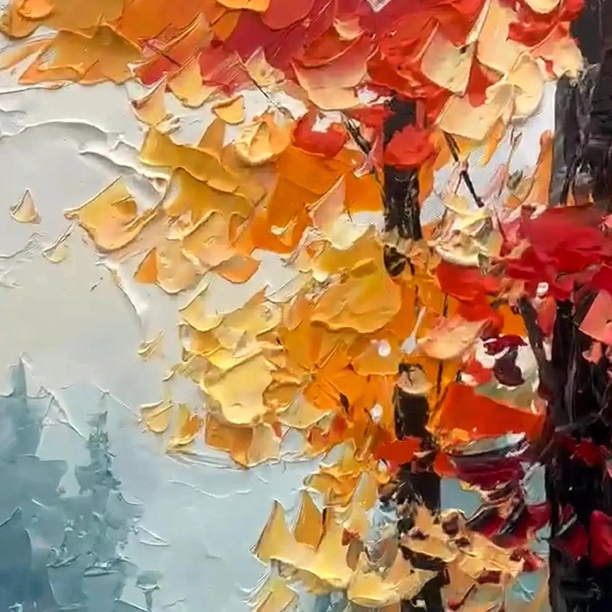 AUTUMN PATH: Textured Forest Path Painting, Orange and Blue Wall Art, Vertical Canvas, Impasto Decor