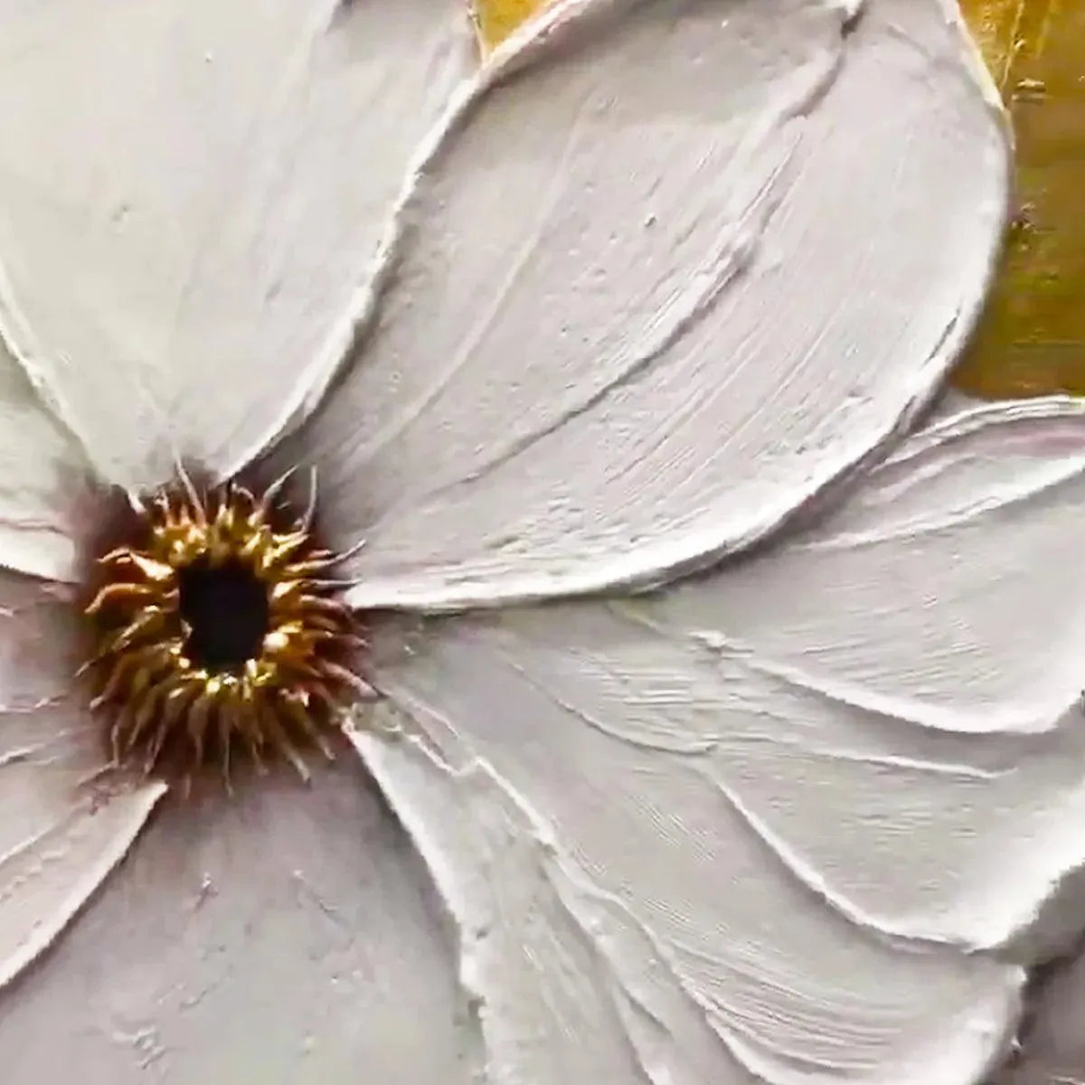 GOLDEN WHISPERS: Textured Floral Painting, Gold and White Wall Art, Vertical Canvas, Impasto Decor