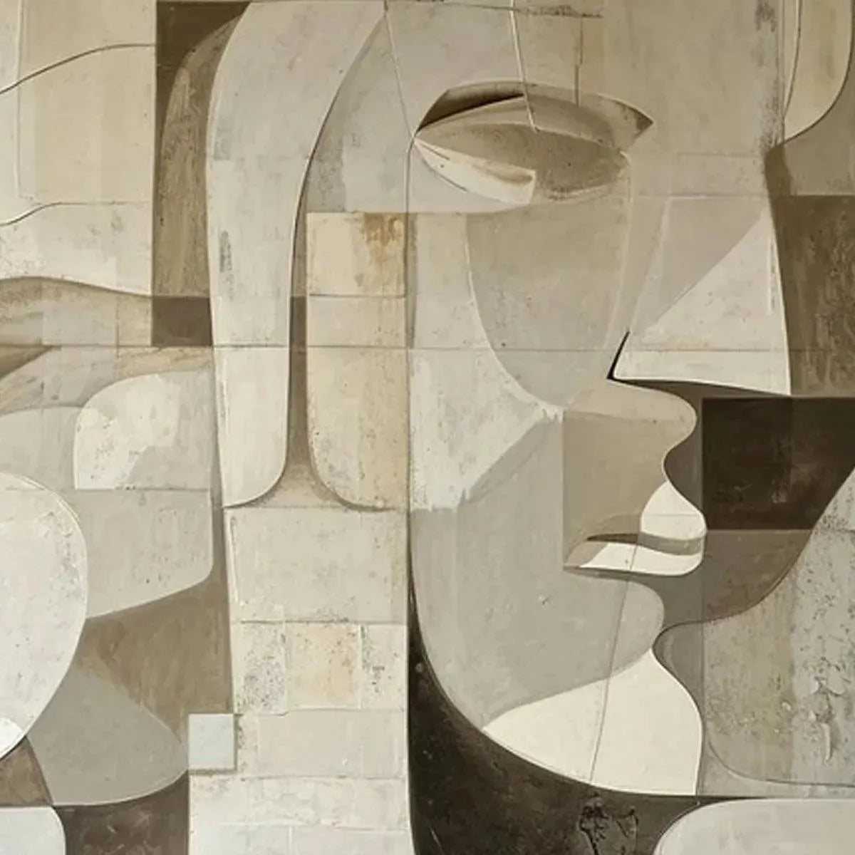 ABSTRACT FACES: Cubist Painting, Neutral Tones Wall Art, Square Canvas Art, Modern Decor