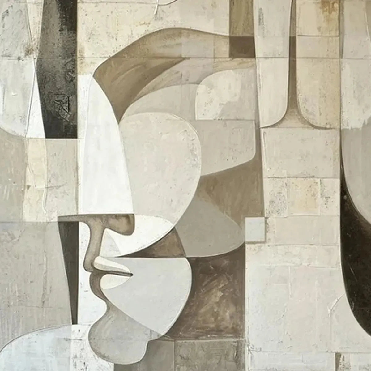 ABSTRACT FACES: Cubist Painting, Neutral Tones Wall Art, Square Canvas Art, Modern Decor