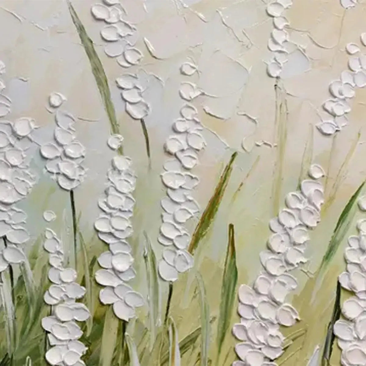 TEXTURED MEADOW: Textured Floral Landscape Painting in Green and White