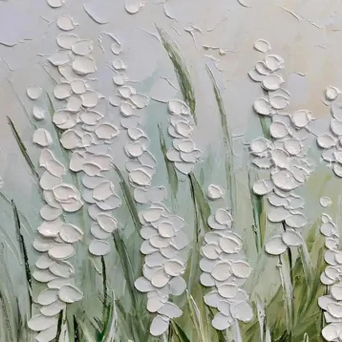 TEXTURED MEADOW: Textured Floral Landscape Painting in Green and White