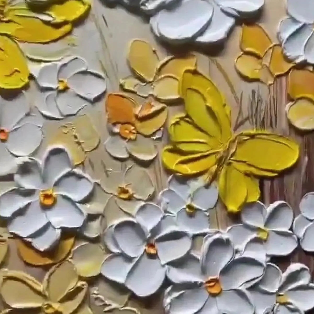 GOLDEN BUTTERFLIES: Textured Butterfly and Floral Painting, Yellow and White Wall Art, Vertical Canvas, Impasto Decor