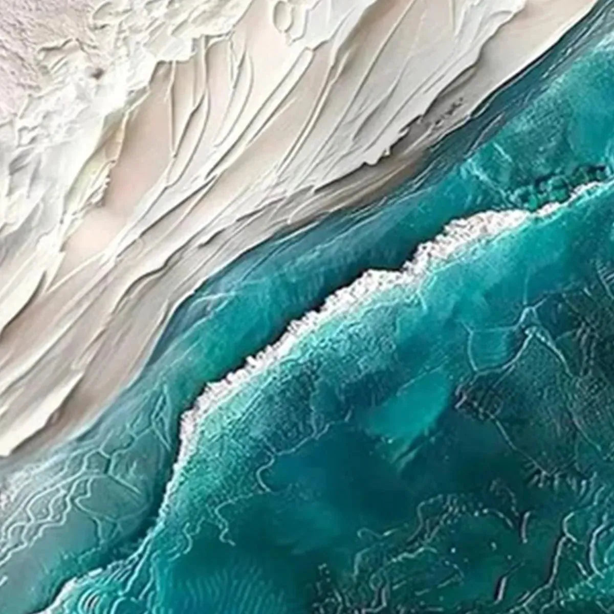AZURE DREAM: Textured Abstract Seascape, Teal and White Wall Art, Vertical Canvas, Coastal Decor