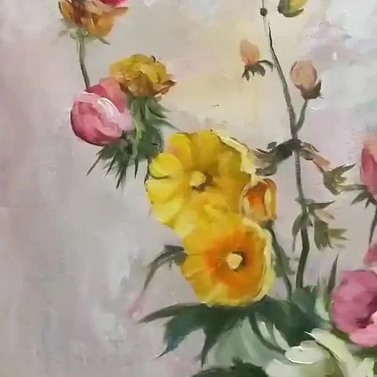 SUMMER BOUQUET: Textured Floral Painting, Impasto Wall Art, Panoramic Canvas, Colorful Decor