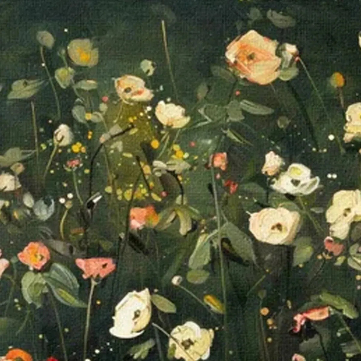 WHISPERING MEADOW PANORAMIC: Wildflower Painting, Panoramic Wall Art, Dark Floral Decor