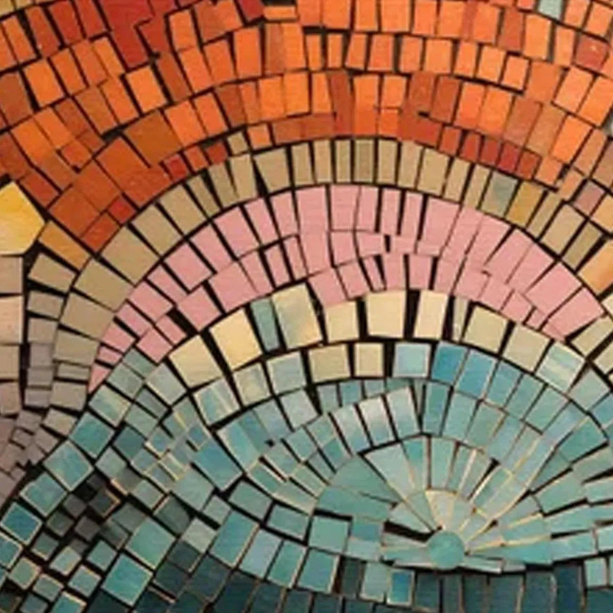 MOSAIC SUNSET PANORAMIC: Mosaic Painting, Panoramic Wall Art, Colorful Decor