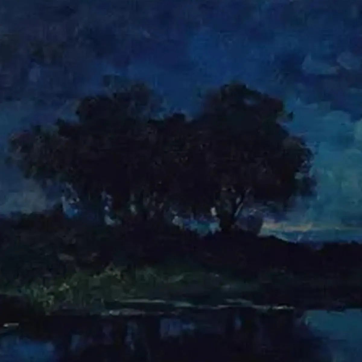 HARVEST MOON OVER THE LAKE PANORAMIC: Landscape Painting, Panoramic Wall Art, Moonlit Lake Decor