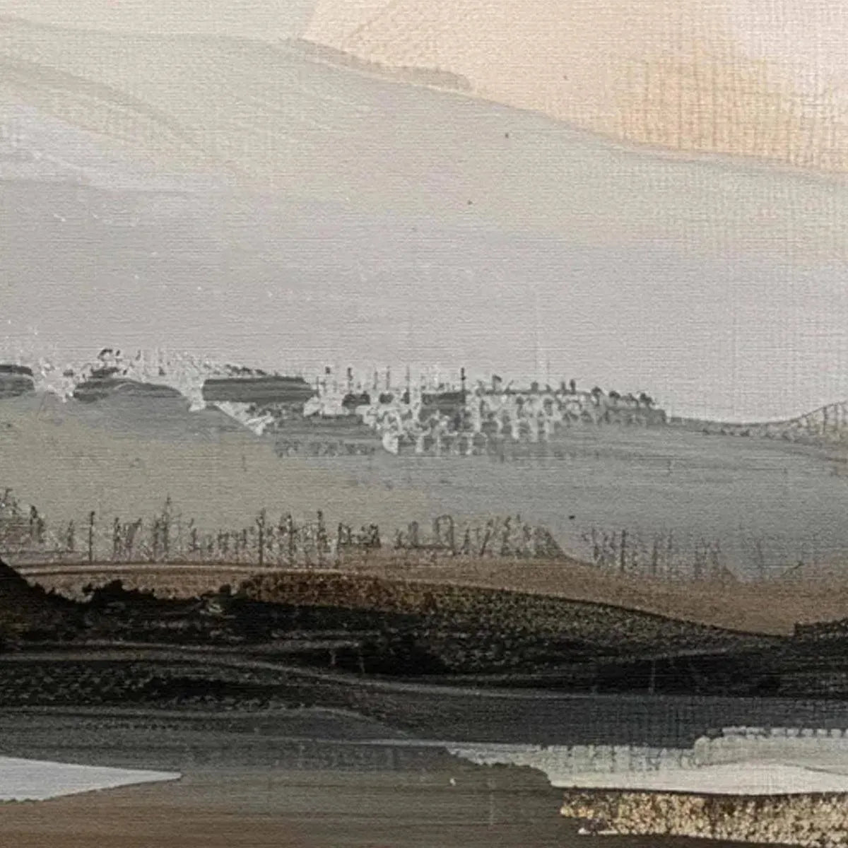 MISTY MOUNTAIN LAKE PANORAMIC: Landscape Painting, Panoramic Wall Art